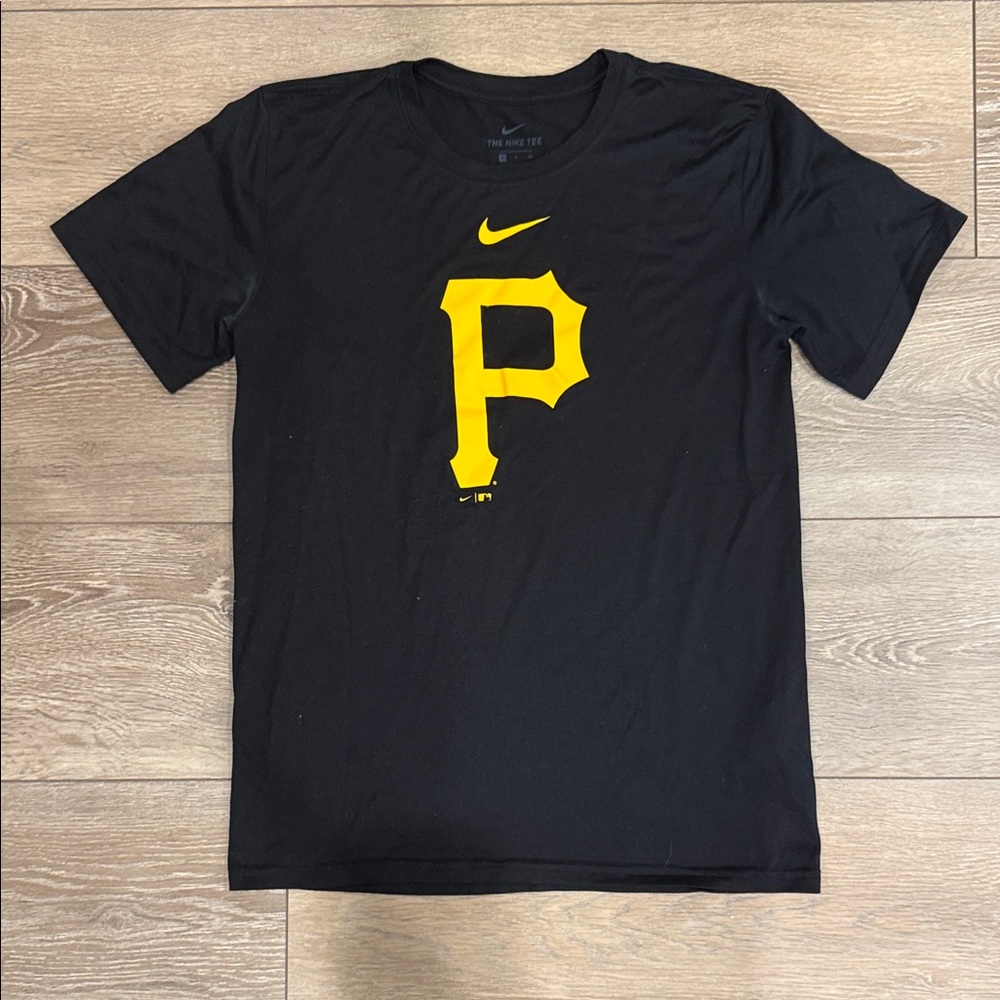 Nike Men's Black Tee with Yellow Pirates Logo